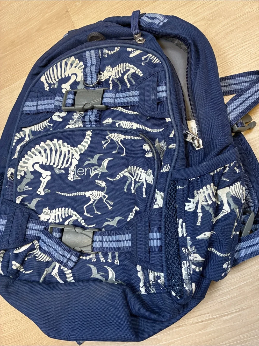 Pottery Barn Kids 16” Navy Dinosaur Skeleton Backpack HENRY customization